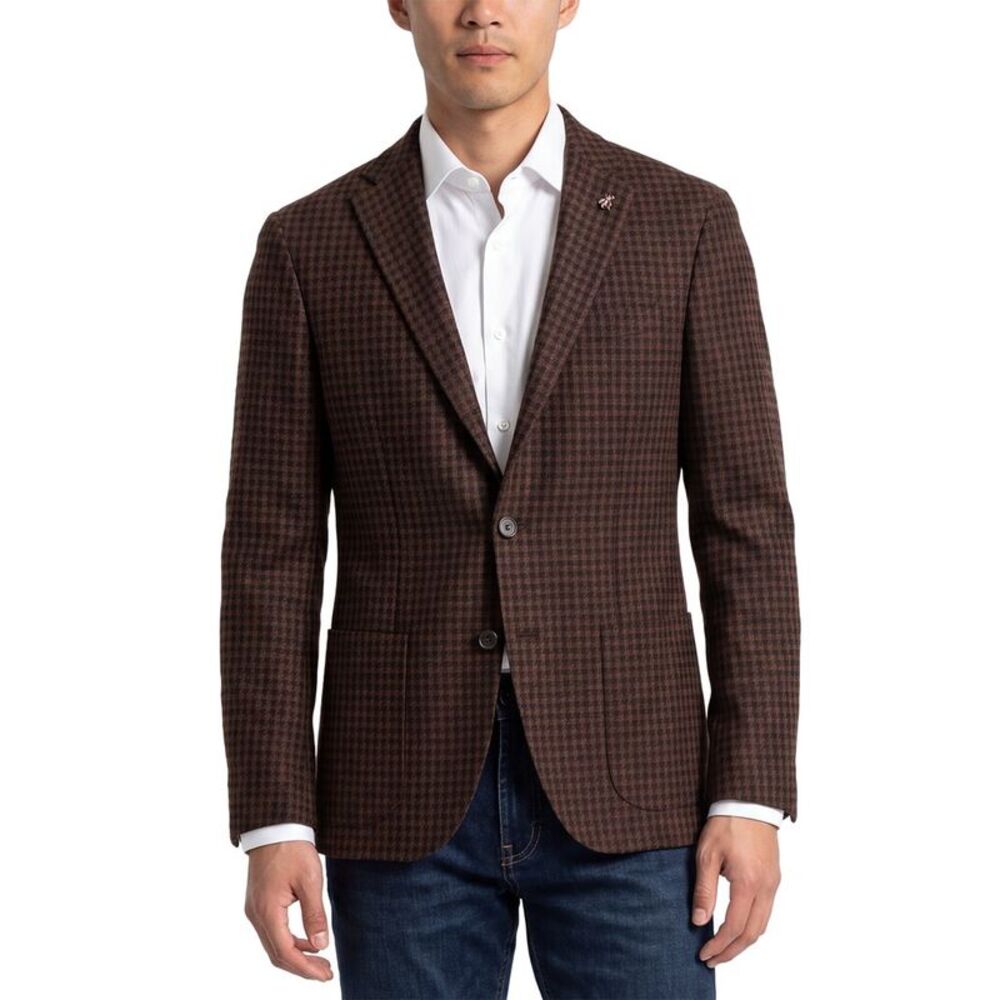 Corneliani Mens  Cc Collection Houndstooth Wool-Blend Blazer, Orange